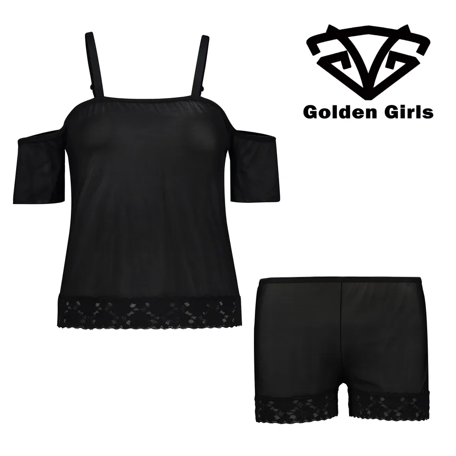 ست دو تکه تاپ و شورتک حریر مشکی-دختران طلایی