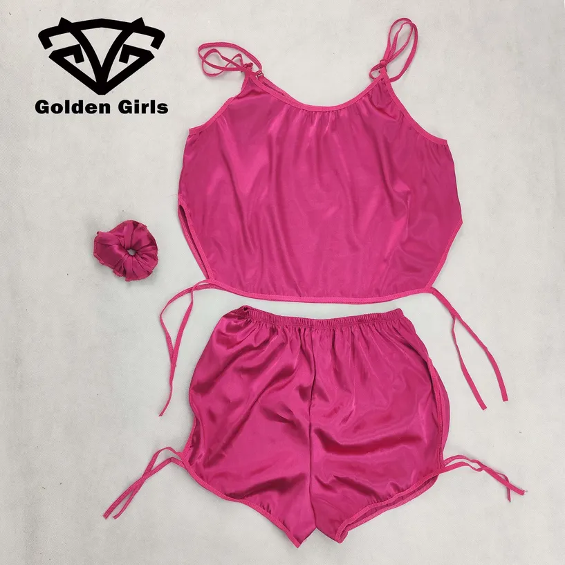 تاپ و شورتک ساتن بغل گره ای مدل 709